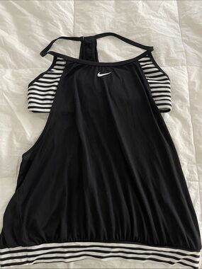Nike Black Tank with Black-and-White Striped Trim